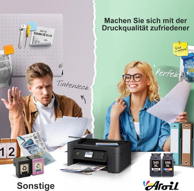 PG-545XL CL-546XL für Canon Druckerpatronen 545 546 XL Multipack Ersatz für Pixma MX495 TR4550 TS3150 TR4551 MG3050 MG2555s MX490 TS3151 MG2550s TS3350 MG2950 MG2950S MG3051 (Schwarz, Farbe, 2er-Pack)
