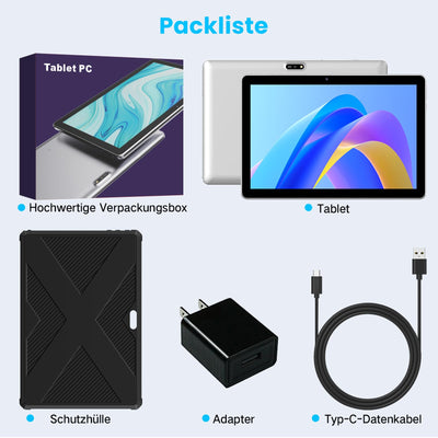 Winsing Tablet Android 10 Zoll mit Etui,Tablet 6GB RAM+64GB ROM+1TB Erweiterbar,WidevineL1 2.0GHz, 5MP+8MP Kamera,1280 * 800 IPS Tablette Unterstützt WiFi, BT 5.0,Bläulich Weiß