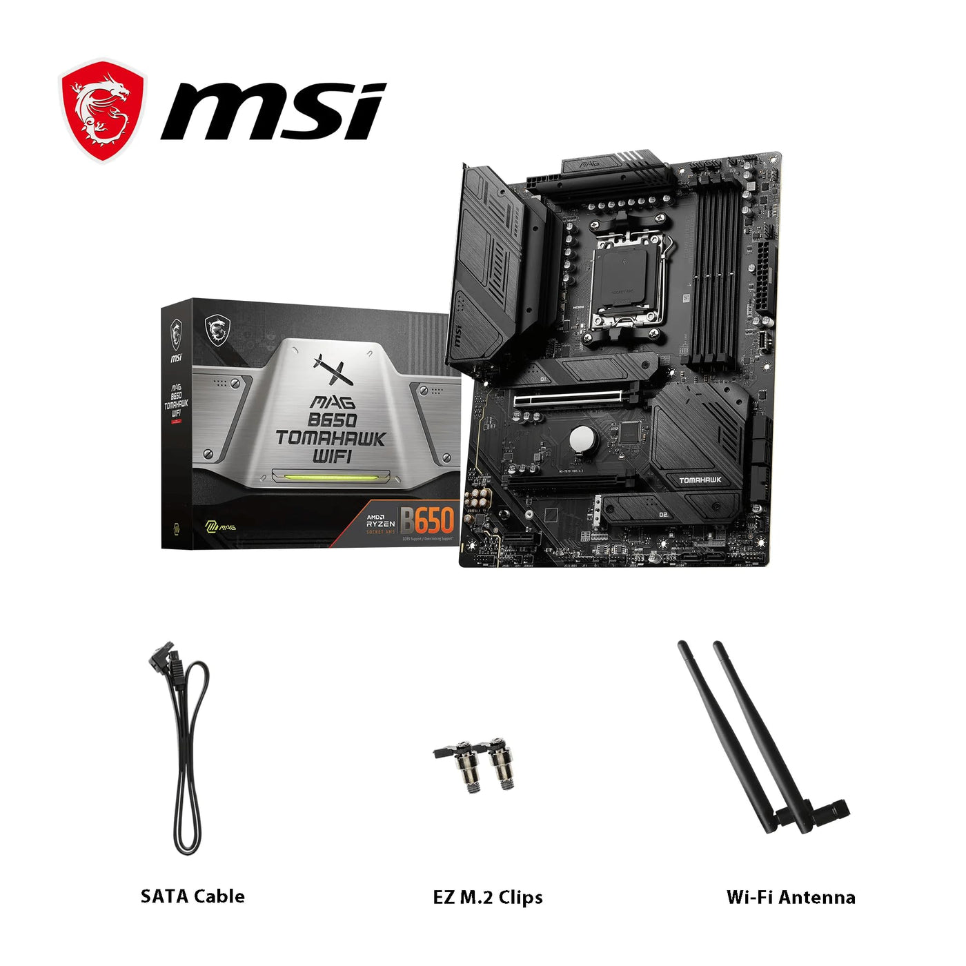 MSI MPG B650 Tomahawk WiFi Mainboard, ATX - Unterstützt AMD Ryzen 7000 Serie Prozessoren, AM5-14 Duet Rail 80A VRM, DDR5 Memory Boost 6400+MHz/OC, 2 x PCIe 4.0 x16, 3X M.2 Gen4, Wi-Fi 6E