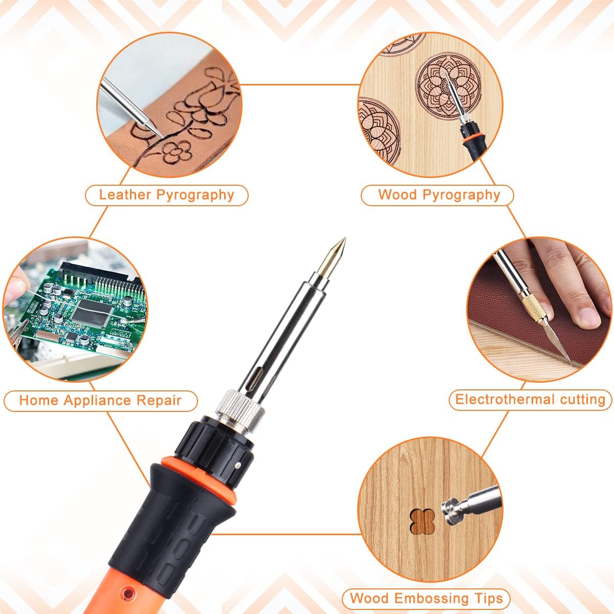 Brandmalerei Lötkolben Set, Brandmalkolben Set Temperatur Einstellbar 220~480 ℃ für Holz Leder Brennkolben DIY Kunst Geschenkset Farbstifte, Leder Gravieren Schweißen, Skulptur Holzbrandmalerei