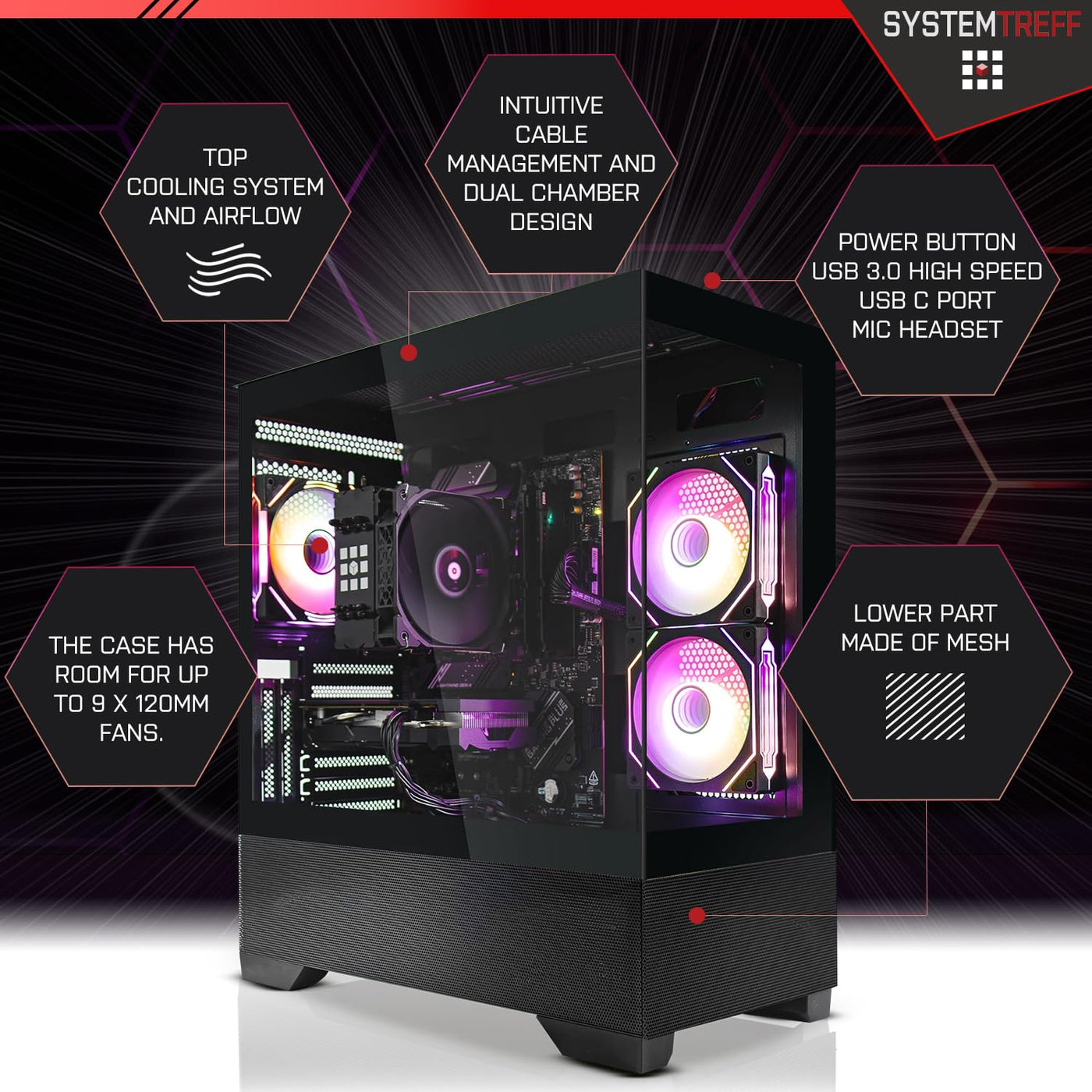 SYSTEMTREFF Gaming PC AMD Ryzen 9 5900X 12x4.8GHz | AMD Radeon RX 7600XT 16GB DX12 | 1TB M.2 NVMe | 32GB DDR4 RAM | WLAN Desktop Computer Rechner für Gamer, Zocker