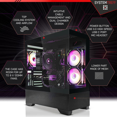 SYSTEMTREFF High-End Gaming PC AMD Ryzen 7 5700X3D 8x4.1GHz | Nvidia GeForce RTX 4070 Super 12GB DX12 | 1TB M.2 NVMe | 32GB DDR4 RAM | WLAN Desktop Computer Rechner für Gamer, Zocker & Streamer