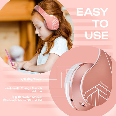 Kinder Kopfhörer, PowerLocus KinderKopfhörer Bluetooth mit 85dB Lautstärkebegrenzung, Faltbar mit Tragetasche, Kopfhörer Over Ear Kabellose und Kabel mit Mikrofon, Micro-SD-Modus für Handy, PC, Tablet