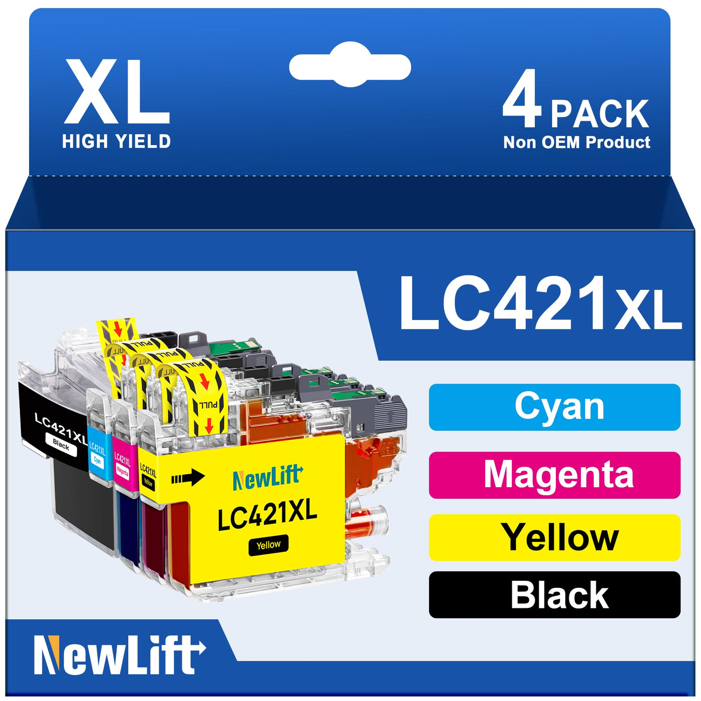NewLift LC421XL LC-421XLVAL Tintenpatronen Kompatibel für Brother LC421XL 421XL für Brother DCP-J1050DW MFC-J1010DW DCP-J1140DW Patronen(Schwarz, Cyan, Magenta,Gelb, 4er-Pack)
