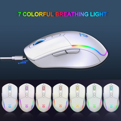 Snpurdiri 60% Tastatur Maus Set Kabellos, LED-Beleuchtung, wiederaufladbare 2000mAh Batterie Small Mini 60 Prozent Wireless Gaming Combo, Ergonomisches Design 6D 3200DPI Maus (Weiß)