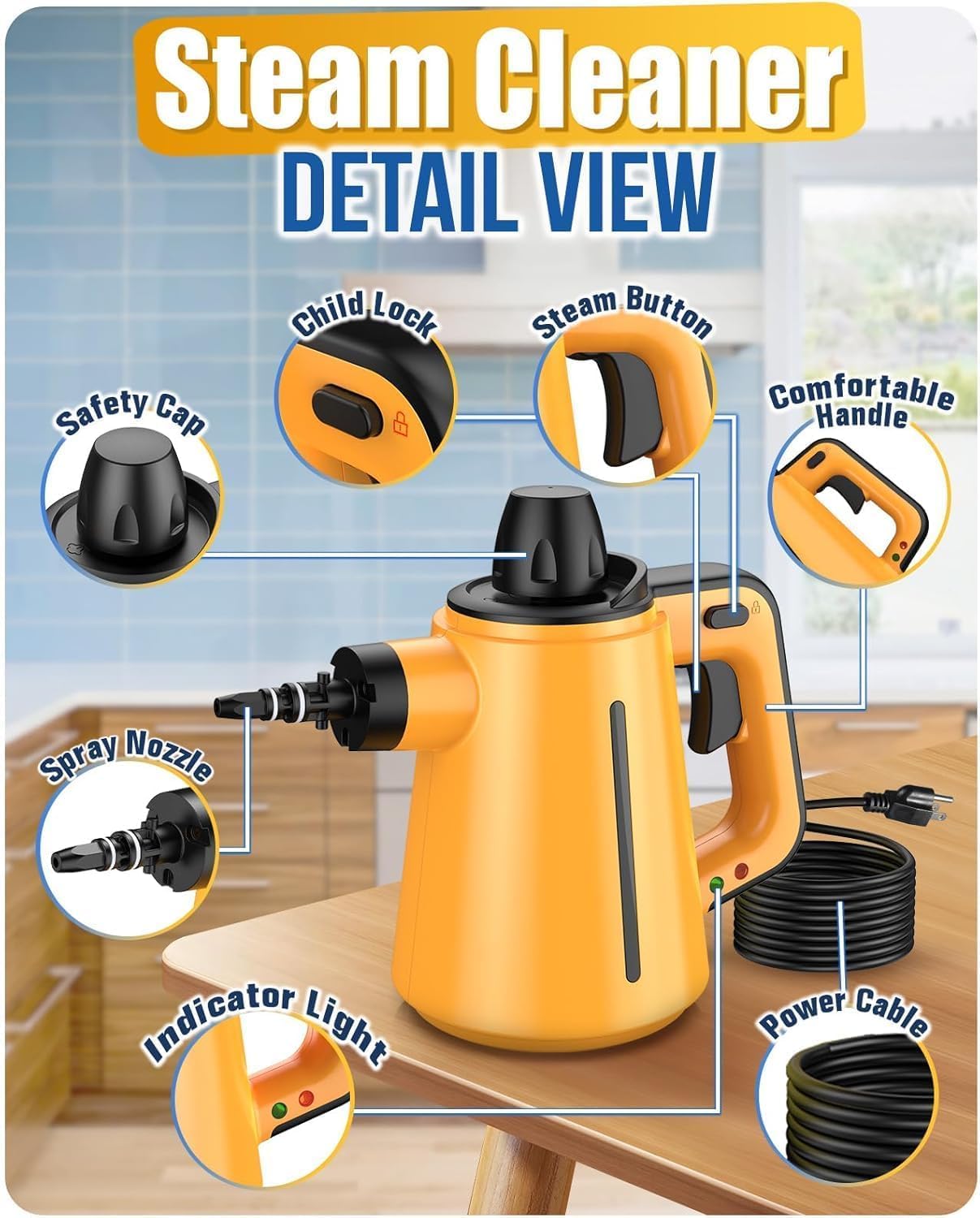 Tragbarer Dampfreiniger Handgerät, 1050W Dampfreiniger für Alles mit 10 Zubehörteilen Dampfdruck 3.5Bar Aufheizzeit 3Min Tank 380ML Dampfente Handdampfreiniger, Steam Cleaner Sofa Boden Polstermöbel