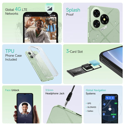 Ulefone Note 19 Handy Android 14 5000mah Octa Core Prozessor 6,56" HD+ 6GB+32GB/512GB SD 8MP+5MP Panorama Kamera 4G Dual SIM Smartphone Ohne Vertrag Face ID GPS OTG 2 Jahre Garantie-Grün