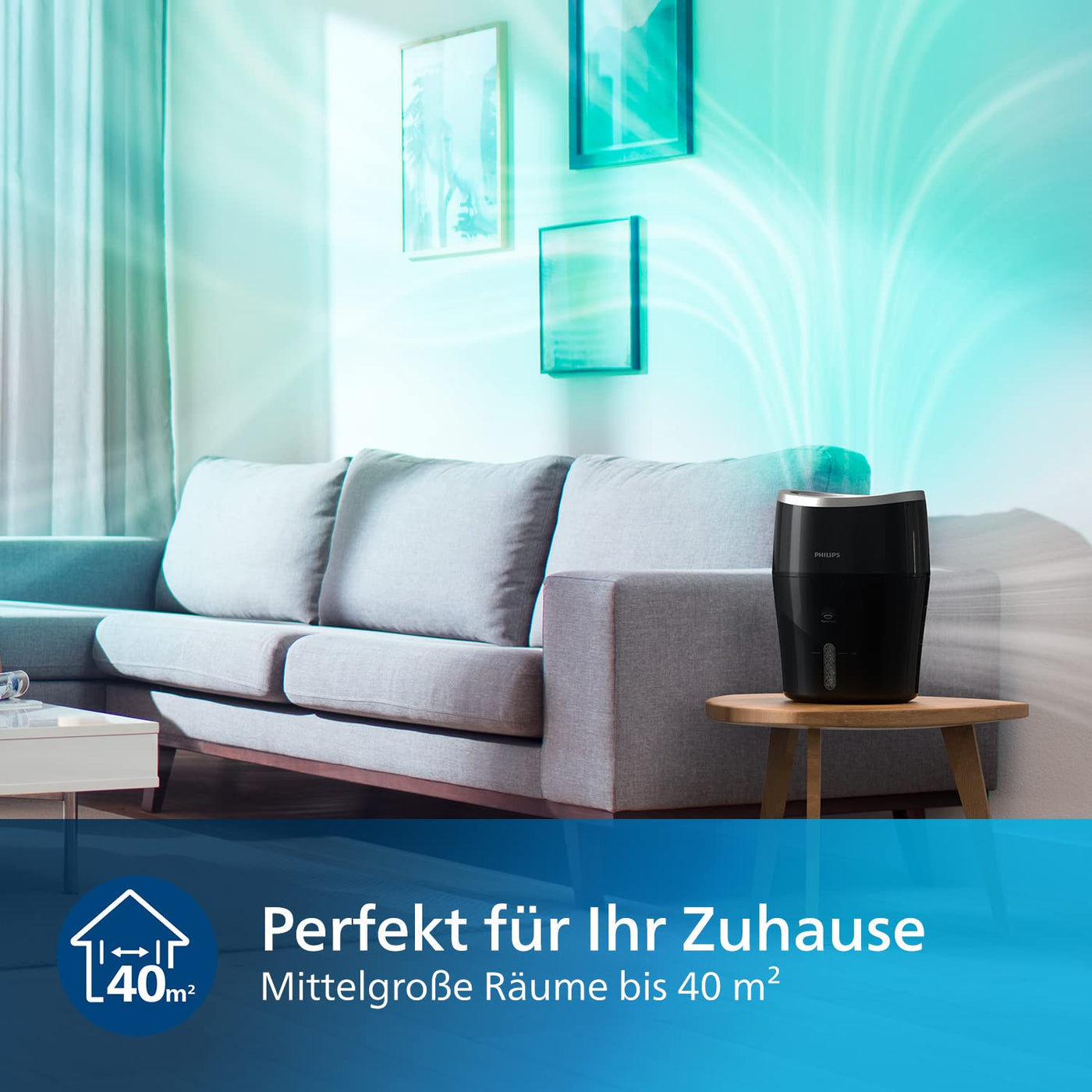 Philips Series 2000 Luftbefeuchter – für Räume bis 40 m², mit NanoCloud-Technologie, 3 Geschwindigkeitsstufen, Sleep-Modus, 2-Liter-Tank (HU4814/10)
