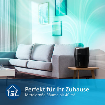 Philips Series 2000 Luftbefeuchter – für Räume bis 40 m², mit NanoCloud-Technologie, 3 Geschwindigkeitsstufen, Sleep-Modus, 2-Liter-Tank (HU4814/10)