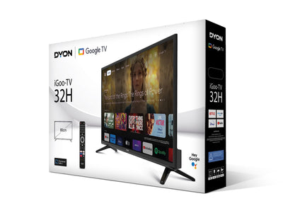 DYON iGoo-TV 32H 80cm (32 Zoll) Google TV (HD Triple Tuner, Prime Video, Netflix, Google Play Store für DAZN, Disney+, Apple TV+, Paramount+, waipu.tv UVM., Google Assistant) [Mod. 2023]