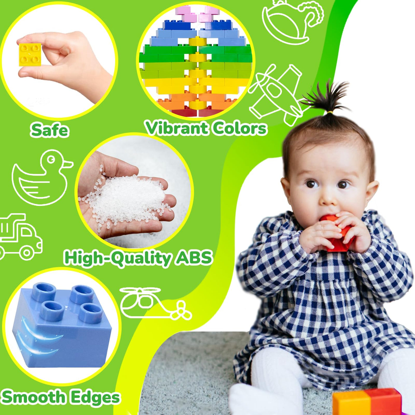 Mirthben 120 Stück Große Bausteine Set, 2 Formen und 8 Farben Bauklötze, Kompatibel mit Duplo Steine und Allen führenden Marke, Bunte Bauspielzeug für Kinder ab 3 Jahren