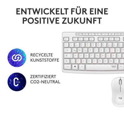Logitech MK295 kabelloses Tastatur-Maus-Set mit SilentTouch-Technologie, Shortcut-Tasten, optischer Spurführung, Nano USB-Empfänger, verzögerungsfreier Drahtlosverbindung, QWERTZ layout- Weiß