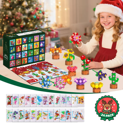 HOGOKIDS Adventskalender 2025 Blumen 3.6 Mini Bausatz - 24 Tage Weihnachten Countdown Sukkulenten Botanische Bauspielzeug, Adventskalender Bausteine Geschenk für Erwachsene Kinder Jungen Mädchen 6+