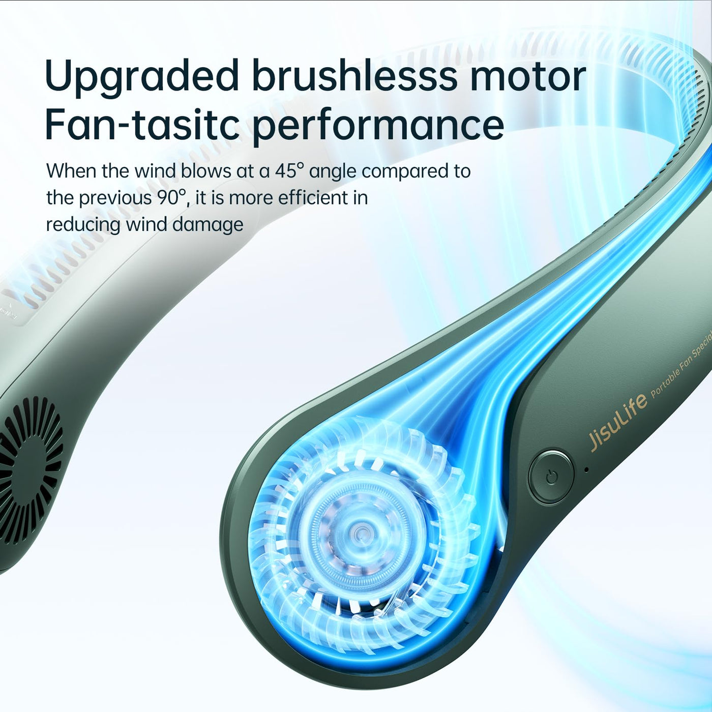 JISULIFE Tragbarer Hals-Ventilator, Hands Free Bladeless Fan, 4000 mAh Batteriebetriebener Tragbarer Persönlicher Ventilator, USB-Betriebener Schreibtisch-Ventilator, 5 Geschwindigkeiten - Dunkelgrün