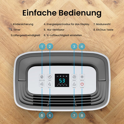 Pro Breeze Luftentfeuchter 20L in 24h Entfeuchtungsleistung - Raumgröße ca. 195m³ (~30 m²) - mit 4 Betriebsarten, Digitalanzeige, Ablaufschlauch, Wäschetrocknung, Timer - Gegen Feuchtigkeit, Schimmel