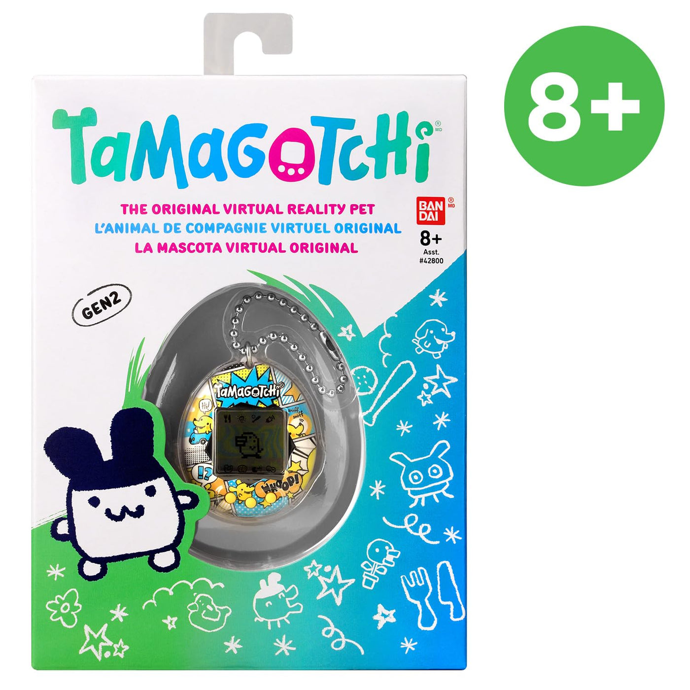 Bandai - Tamagotchi - Original Tamagotchi - Pochitchi Comic Book - Elektronisches virtuelles Haustier - Interaktives Haustierspielzeug - Erdbeermotiv - Spielzeug für Kinder ab 8 Jahren - 42976