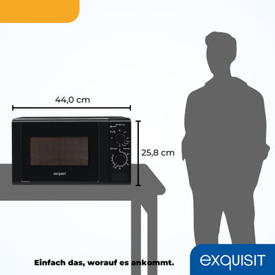 Exquisit Mikrowelle MW 802 G | Mikrowelle mit Grill 1000 W | 700 W gesamt | Timer | Mikrowelle klein und platzsparend 20 L Garrraum | schwarz