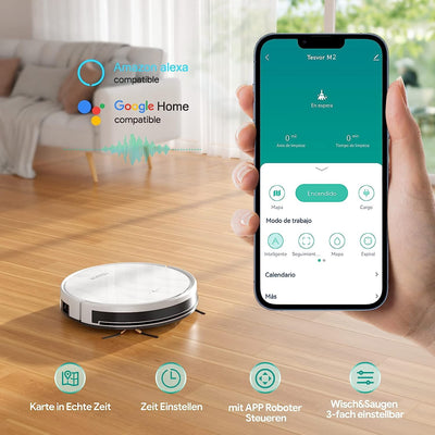 Tesvor Saugroboter mit Wischfunktion,M2 Staubsauger Roboter,6000Pa Starke Saugkraft Roboterstaubsauger,Selbstaufladend,WLAN, 5200 mAh +180 Min.Laufzeit Ideal für Tierhaare,Teppich,Hartboden
