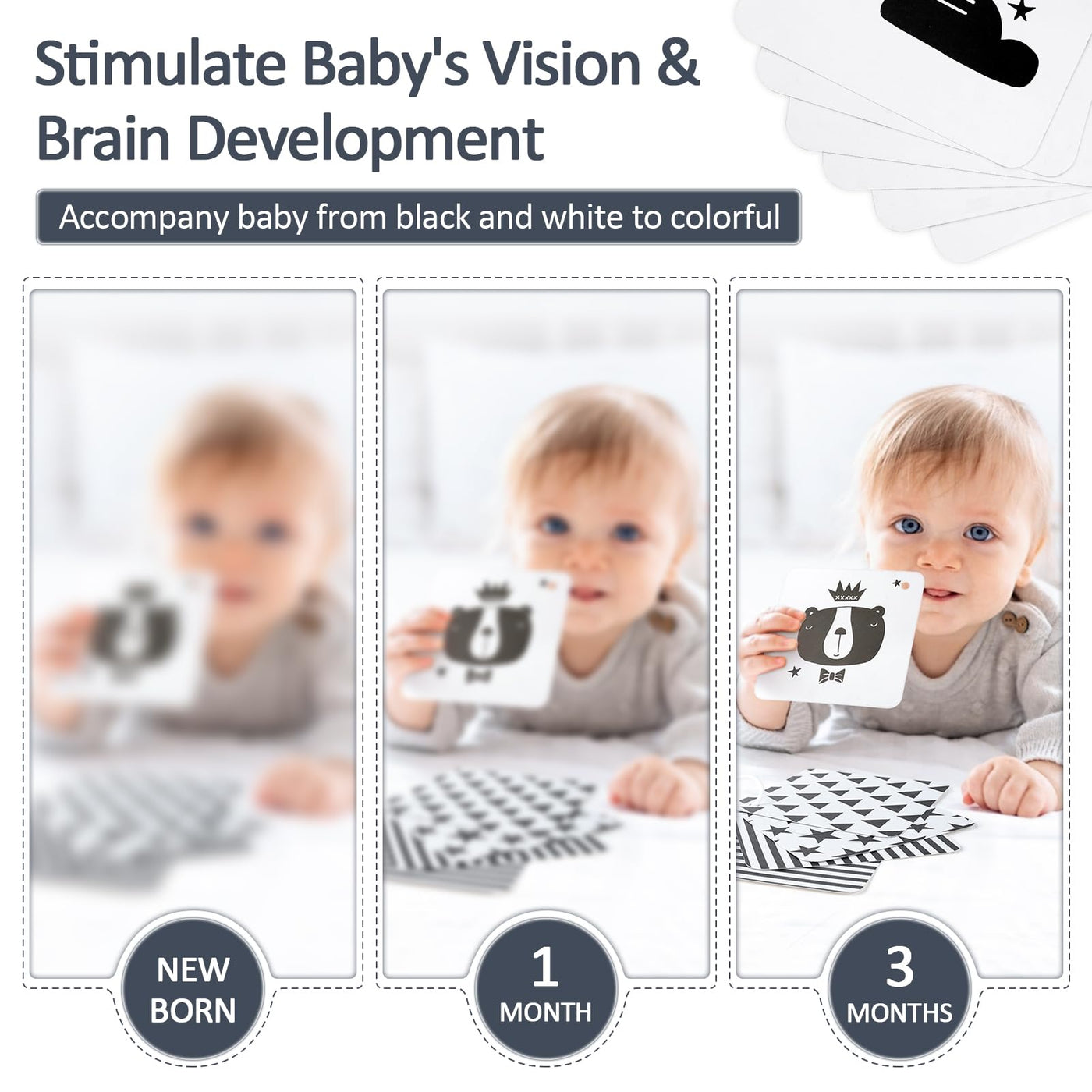 Joyreal Kinderwagen Spielzeug - Schwarz Weiss Spielzeug Stoffbuch, Kontrastbuch Baby, Kontrastkarten Baby, Sensorik Kontrast Spielzeug, Neugeborenen