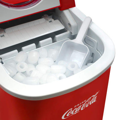 Salco Coca Cola Eiswürfelmaschine – Kompakter Eiswürfelbereiter mit 2 Eiswürfelgrößen, 12 kg Eis in 24 Stunden, Automatische Warnfunktion, Ice Maker Retro-Design in Rot