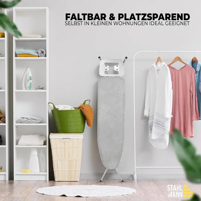 STAHLMANN ® Bügelbrett [110x30 Bügelfäche ] mit rutschfesten Füßen – robuster Bügeltisch [Made IN EU] – extra stabiles Bügelbrett – Tischbügelbrett (grau)