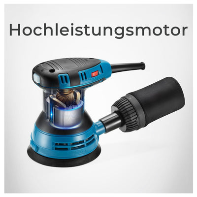 DongCheng Exzenterschleifer 300W, 125mm Schleifmaschine, 6 Geschwindigkeiten, 4,000-12,000 U/min mit Staubfangbehälter und 10 Schleifpapier, ideal für Holzbearbeitungsprojekte und Heimwerkerarbeiten