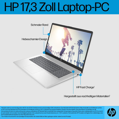 HP Laptop mit 17,3 Zoll FHD Display,Intel Core i5-1334U, 16 GB DDR4 RAM, 512 GB SSD, ‎Intel Graphics, Windows 11, QWERTZ Tastatur, Silber