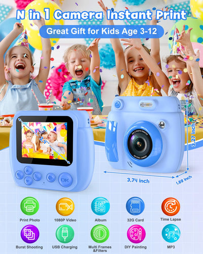 Gofunly Sofortbildkamera Kinder, 2.4 Zoll Bildschirm Kinderkamera Sofortbildkamera mit 32GB Karte & Druckpapier, Kamera Kinder Sofortdruck HD 1080P, Camera mit Fotos Drucken Geschenk für 3-12 Jahre