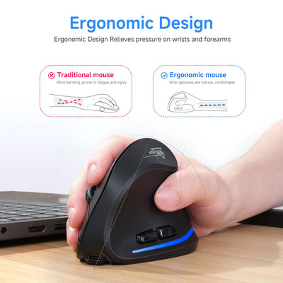 Update-Version 2.4G Vertikale Ergonomische Maus, Silent RGB Vertical Maus, 4800 DPI, 6 Tasten Wiederaufladbare Funkmaus PC Maus Kabellos für Windows/Laptop/PC, Wireless Ergonomic Mouse