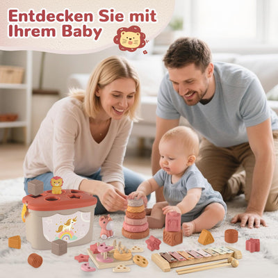 5 in 1 Baby Spielzeug 6 Monate, Montessori Spielzeug Baby, Motorikspielzeug, Stapelspielzeug Blöcken, Sensorik Spielzeug, Babyspielzeug ab 6 9 12 Monate Lernspielzeug Geschenk 1 Jahr Mädchen Junge
