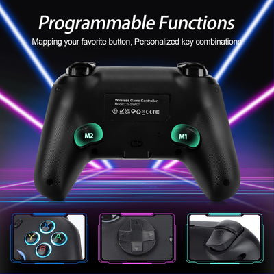 DoJoZone PC Controller Wireless mit Ladestation, Switch Pro Controller mit Hall Effekt Joystick (Kein Drift) Hall Trigger, 7 RGB Licht, 2.4G Gaming Controller für PC Windows/Switch/OLED/Lite/Steam