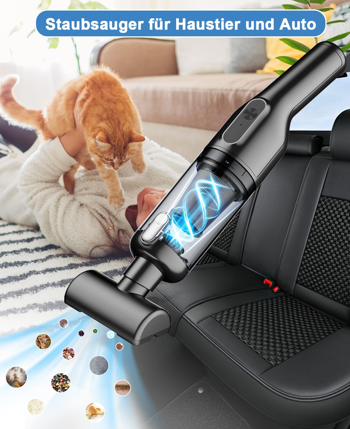 Vankarr Handstaubsauger Akku 16000Pa Handstaubsauger Kabellos Autostaubsauger Stark Mini Staubsauger Tragbarer Handsauger USB Auto Staubsauger Ohne Kabel