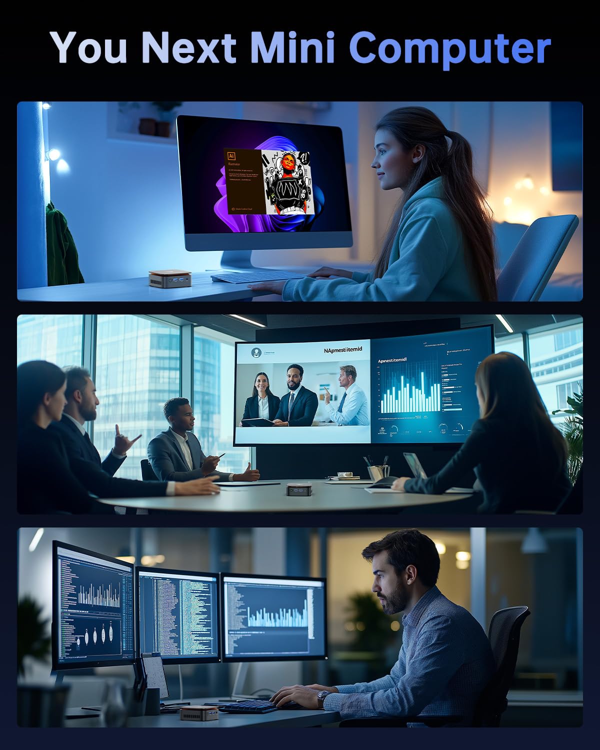 NiPoGi E1 Mini PC Ιntel Twin Lake N150(Aufgerüstet N100) Unterstützt W-11 Pro 16 GB RAM 1TB M.2 SSD, Mini-Desktop-Computer 4K@60HZ UHD Dual Display HDMI+DP 1.4/Dual Bande WiFi/BT4.2/RJ45/VESA