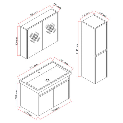 Komplettprogramme Badezimmermöbel Set Dallas 80 cm | Keramikwaschbecken | Spiegelschrank | Unterschrank | Hochschrank | Waschbeckenunterschrank Waschbeckenschrank Badezimmerschrank Badmöbelset
