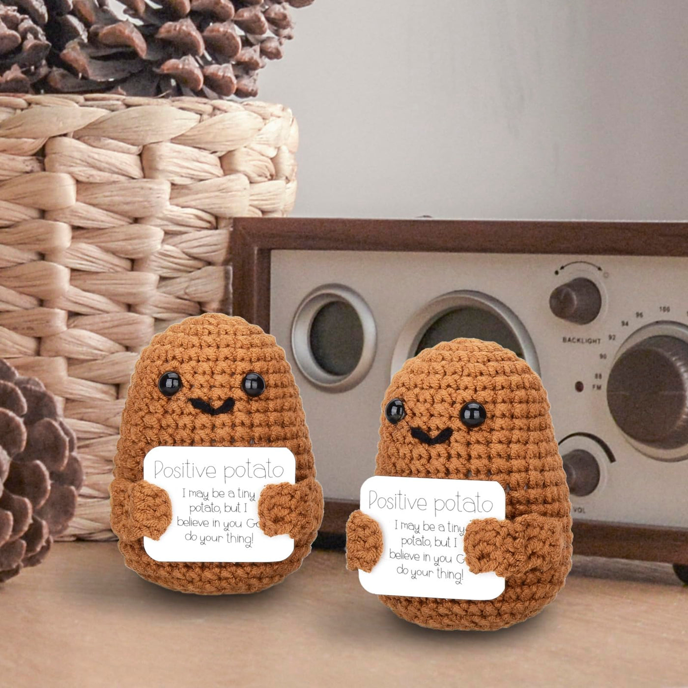 2er Pack Positive Potato Pocket Hug Geschenk, DealKits Lustige Plüschtiere Strickwolle Positive Kartoffel Puppe, Mutmacher Glückbringer für Kinder, Freundinnen, Familie, Frauen