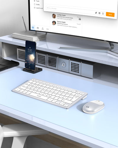 seenda Funktastatur mit Maus, Kleine Tastatur Maus Set kabellos mit USB Empfänger für PC/Laptop/Desktop/TV, Ultradünne 70% Tastatur mit QWERTZ Layout, Weiß & Silber