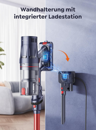 INTETURE Akku Staubsauger 45000Pa/550W/60Mins, Staubsauger Kabellos mit Aufrechtfunktion,Wandhalterung mit integrierter Ladestation, Super Leise Akkustaubsauger für Hartböden,Teppiche und Tierhaare