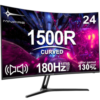 Minifire 24 Zoll Curved Gaming Monitor 180Hz, 1ms, 130% sRGB, Mit Lautsprechern, HDR, FreeSync, 300cd/m², VA, FHD 1080P, Rahmenlos, HDMI1.4 DP1.2 Ports (MFG24C1 HDMI-Kabel im Lieferumfang enthalten)