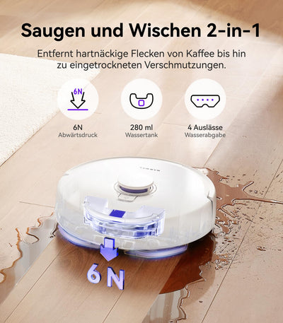NARWAL Freo X Plus Saug- und Wischroboter Selbstentleerend, Verhedderungsfreie Schwebebürste, 7800-Pa-Saugleistung, 7 Wochen Selbstentleerung ohne Absaugstation, Tri-Laser-Hindernisvermeidung