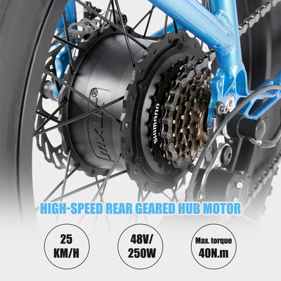 HILAND 20 Zoll Fat Tire Cargo E-Bike für Erwachsene, Leichter Aluminiumrahmen Elektrofahrrad, Shimano 7 Gänge mit Federgabel Ebike Blau