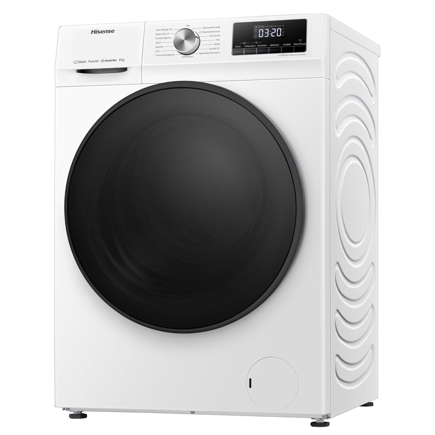 Hisense WFQA8014EVJM Waschmaschine mit Dampffunktion/ 8 kg/AquaStop/ 1400 U/min /15 Programme/Inverter PowerDrive Motor/Edelstahltrommel/Kindersicherung/Trommelreinigung/Weiß