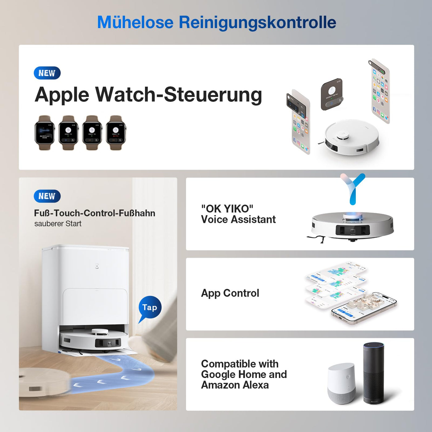 ECOVACS DEEBOT T30S Saugroboter mit Wischfunktion, 11000Pa Saugkraft, ZeroTangle Technologie, Adaptive TruEdge™ Kantenreinigung, Heißwasser-Mopp-Waschen, Selbstentleerung, Auto-Anheben des Mopps