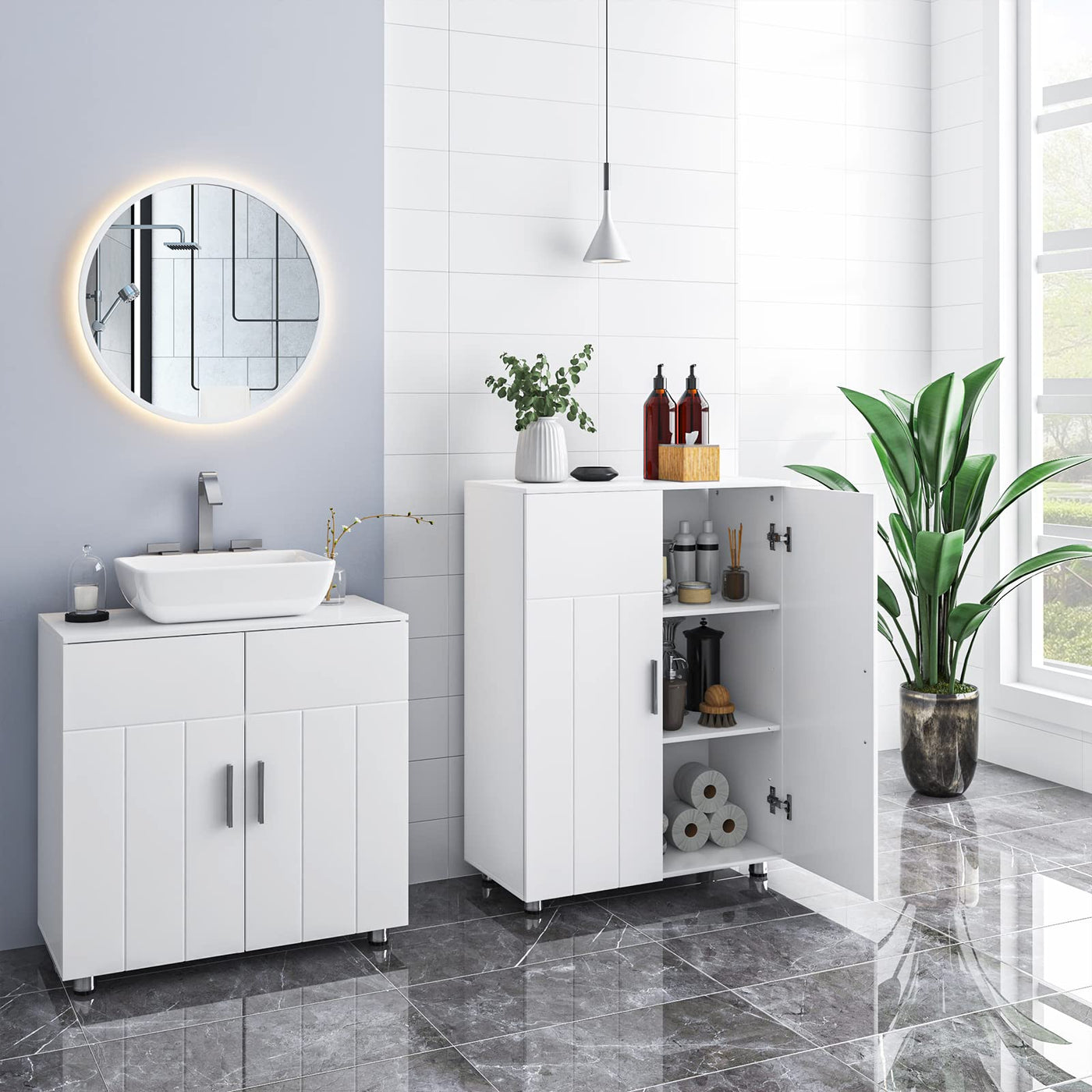 EUGAD Badezimmerschrank,schmaler Badschrank,Beistellschrank, Kommodemit 3 Ablagen, Schranktür, verstellbare Ablage, für Wohnzimmer, Küche, Flur, Freistehend Weiß