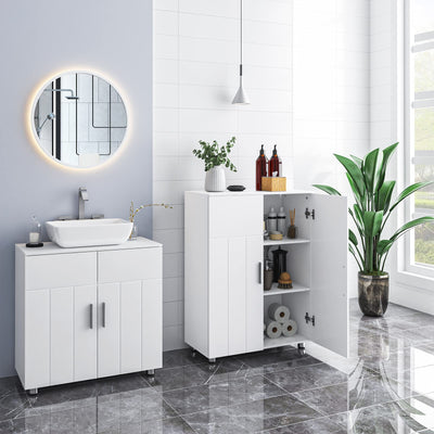 EUGAD Badezimmerschrank,schmaler Badschrank,Beistellschrank, Kommodemit 3 Ablagen, Schranktür, verstellbare Ablage, für Wohnzimmer, Küche, Flur, Freistehend Weiß