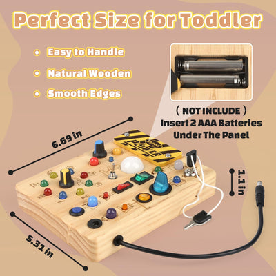 Baby Montessori Busy Board ab 2 Jahr, Motorikspielzeug mit 19 LED, Activity Board Holzspielzeug Lernspielzeug Sensorik Spielzeug, Geschenk Jungen und Mädch ab 2 3 4 Jahr