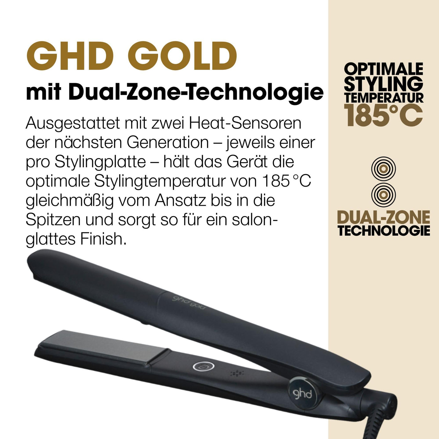 ghd Gold Glätteisen & Styler in Schwarz - Professionelles Styling, Für Sleekes, Glattes Haar mit Mehr Glanz - Profi-Ergebnisse ohne extreme Hitzebelastung - Für Alle Haartypen