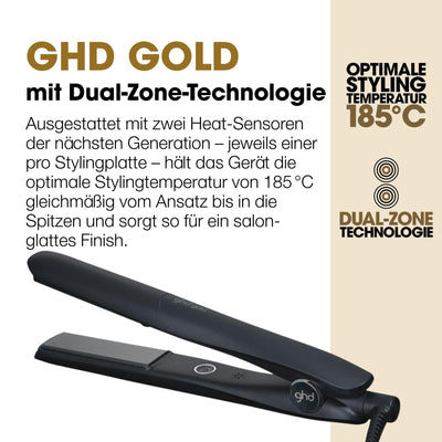 ghd Gold Glätteisen & Styler in Schwarz - Professionelles Styling, Für Sleekes, Glattes Haar mit Mehr Glanz - Profi-Ergebnisse ohne extreme Hitzebelastung - Für Alle Haartypen