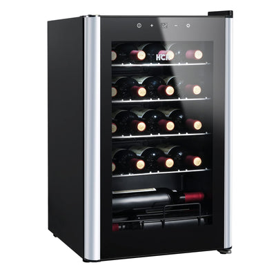 HCK 70L Weinkühlschrank für 24 Flaschen, 4-22°C Weinkühlschränke Flaschenkühlschrank, Getränkekühlschrank mit Glastür, Geräuscharmer Weinschrank, Frostfreie Glastür, Vollglas-Touchpanel, Schwarz