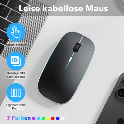 TECURS Kabellos Tastatur Maus Set QWERTZ Bluetooth Tastatur mit Maus für iPad Pro/Air/Mini/iPad 9./8.Gen, 7-farbige Hintergrundbeleuchtung, Schwarz
