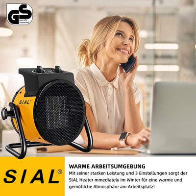 SIAL 2000 W Heizlüfter - Elektroheizer - Keramik Heizstrahler - Bauheizer Bautrockner - Heizgerät mit Überhitzungsschutz - Für Baustellen, Häuser, Werkstätten, Garagen - P2 - Gelb